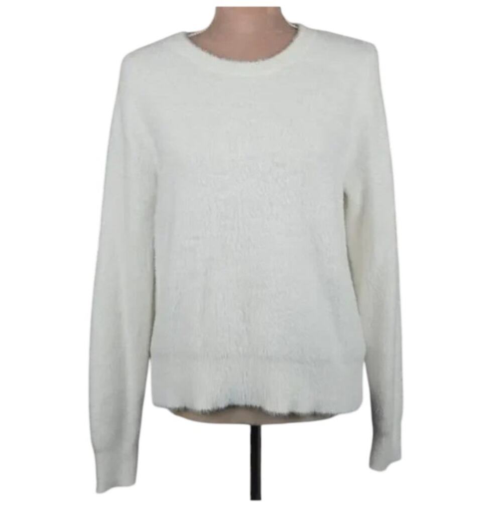 Bailey 44 NWOT Fuzzy Crewneck Sweater Fluffy Pullover Long Sleeve White L